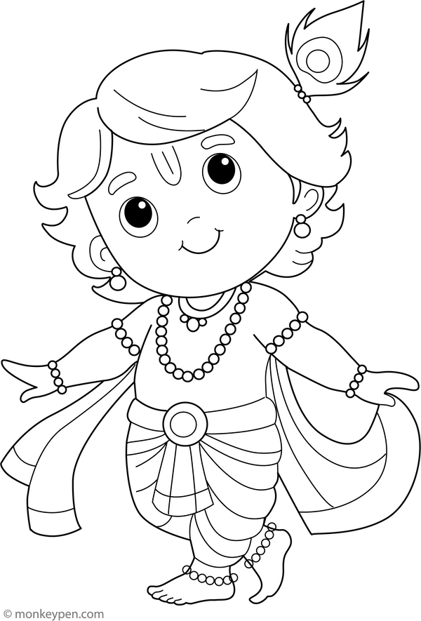 Cute Krishna Coloring Page – fun and educational printable for children