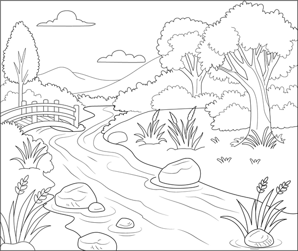 Stream coloring page – fun and educational printable for children