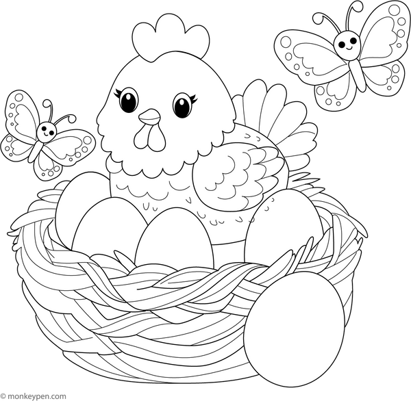 Chicken on a Nest Coloring Page