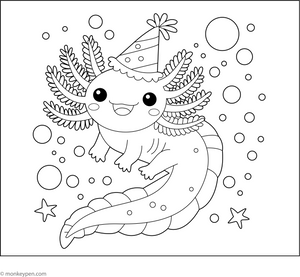 Axolotl with a Party Hat Coloring Page