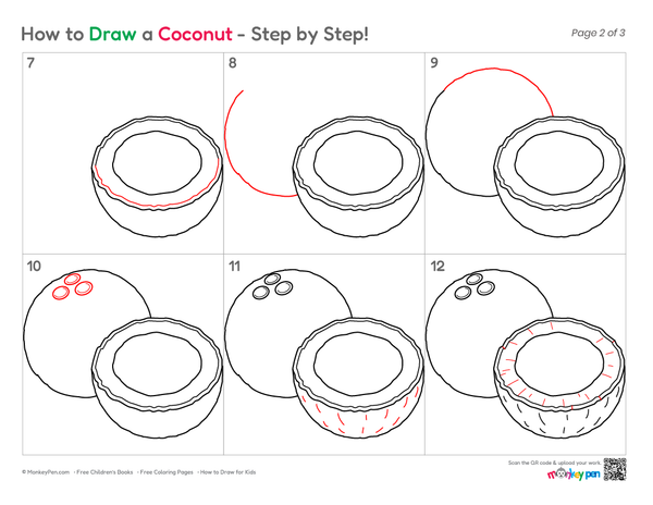 How to Draw a Coconut – Simple Step-by-Step Tropical Fruit Drawing for Kids