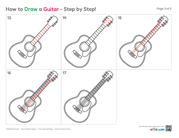 Clear guitar drawing progression with neat line art.