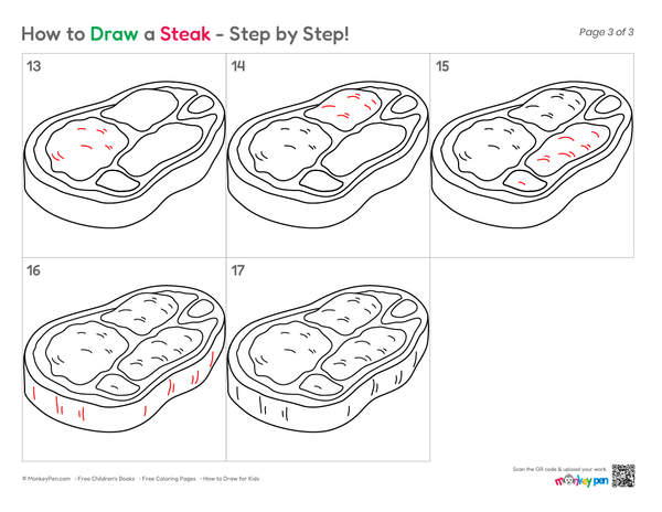 How to Draw a Steak – Easy Step-by-Step Food Drawing for Kids