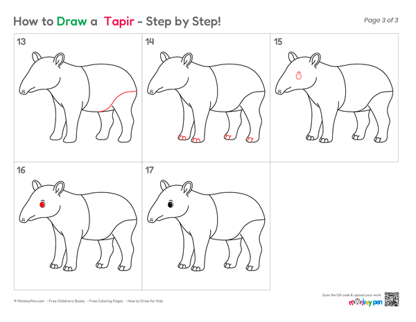 Easy-to-draw tapir illustration for kids