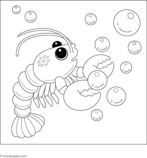 Lobster Blowing Bubble Coloring Page – fun and educational printable for children