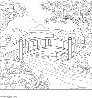 Sakura Bridge Coloring Page