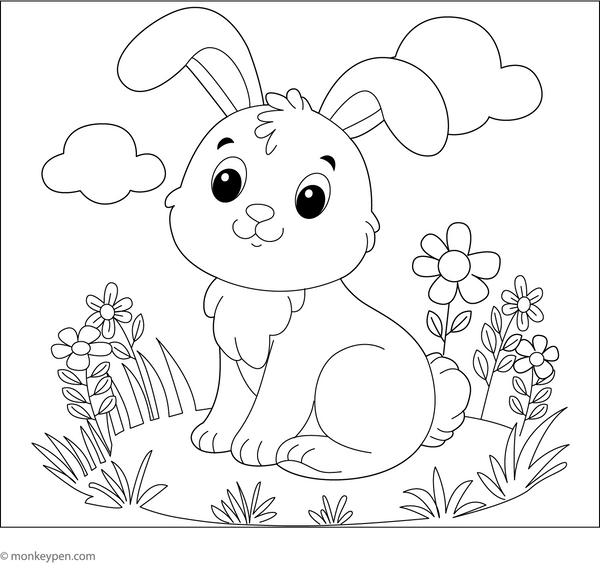 Smiling Rabbit Coloring Page – fun and educational printable for children