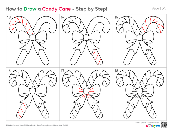 Easy candy cane sketch perfect for kids colouring pages.