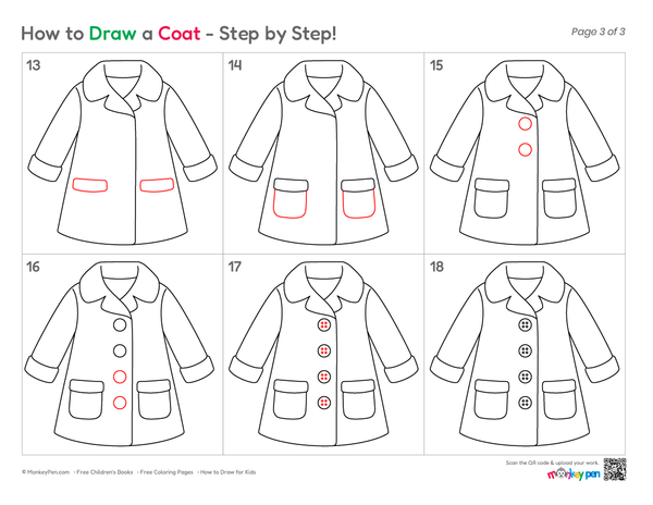 Cute coat drawing for kids and beginner artists.