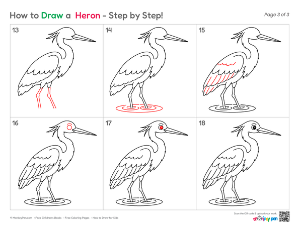How to Draw a Heron – Step-by-Step Water Bird Drawing for Kids