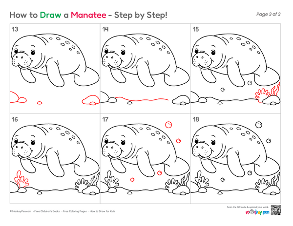 How to Draw a Manatee – Step-by-Step Sea Animal Drawing for Kids