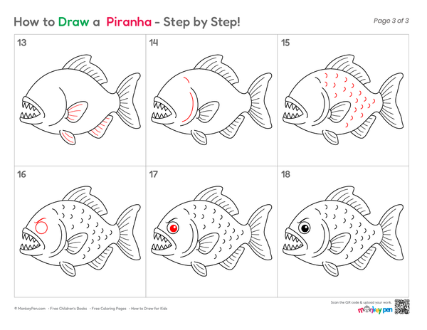 Easy Piranha drawing for children and beginners.