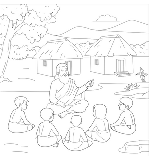 Ancient Indian Ashram coloring page – fun and educational printable for children