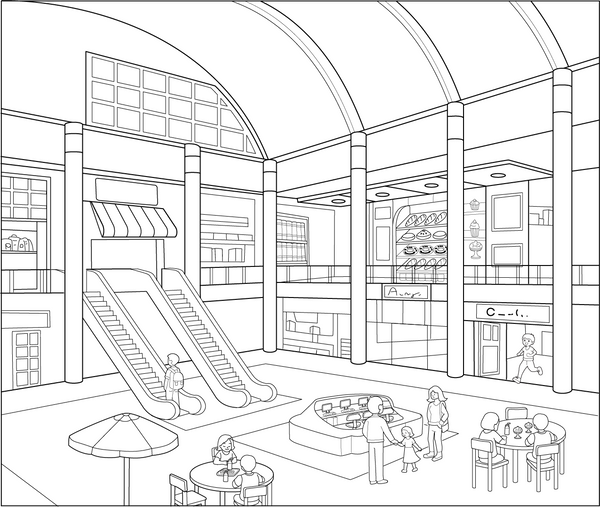 Mall coloring page – fun and educational printable for children