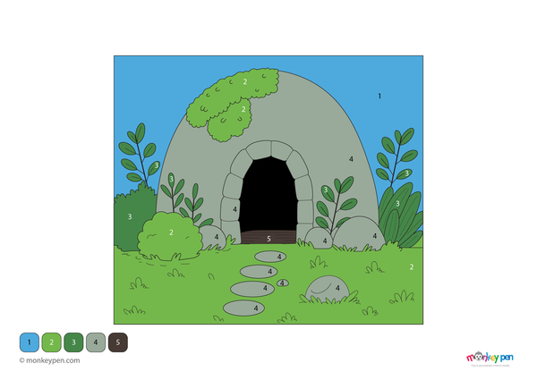 Color-by-number worksheet of a warm animal den – free download to color habitat details, earthy textures, and background.