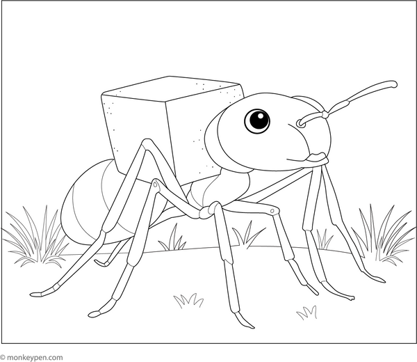 Ant Carrying Sugar Cube Coloring Page