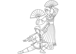 Chinese Folk Dance Fan Dance Ribbon Dance coloring page – fun and educational printable for children