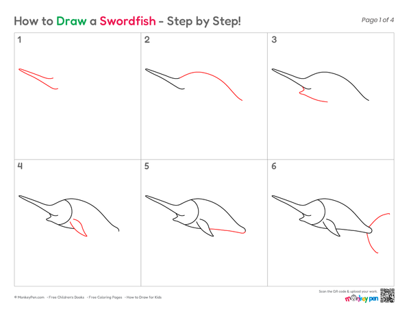 Step-by-step swordfish drawing activity ideal for school art projects and creative learning.