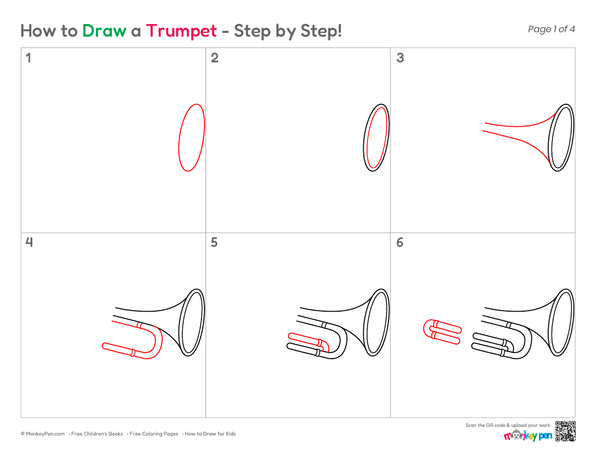 Basic Trumpet sketch with easy-to-color shapes