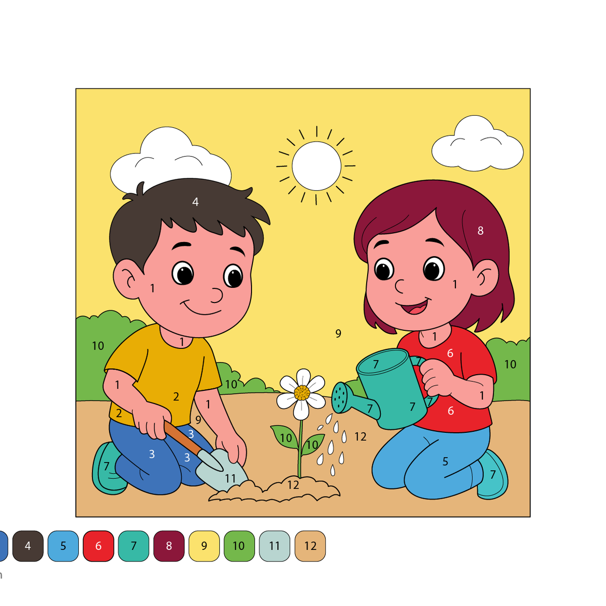 Children Planting a Tree Color by Number