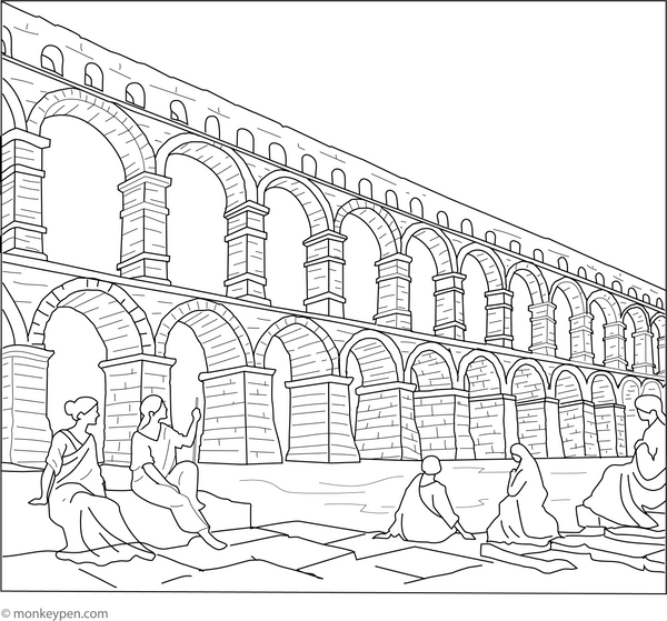 Roman Aqueducts Coloring Page