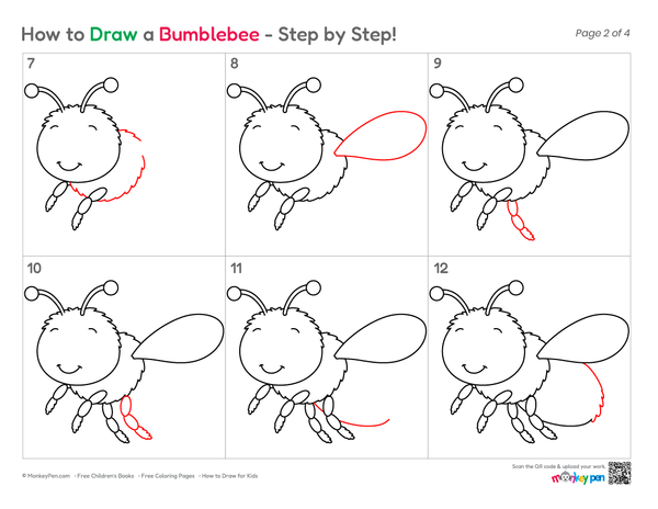 Beginner bumblebee drawing tutorial focusing on wing shapes and body structure.