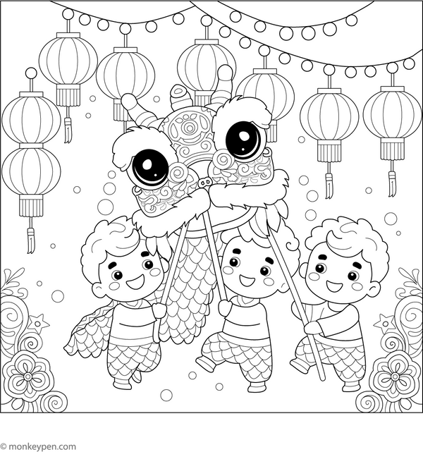 Dragon Dance Coloring Page | Free Coloring Pages