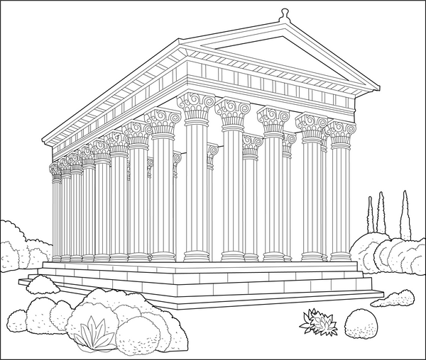 Temple Of Olympian Zeus coloring page – religious building illustration for kids