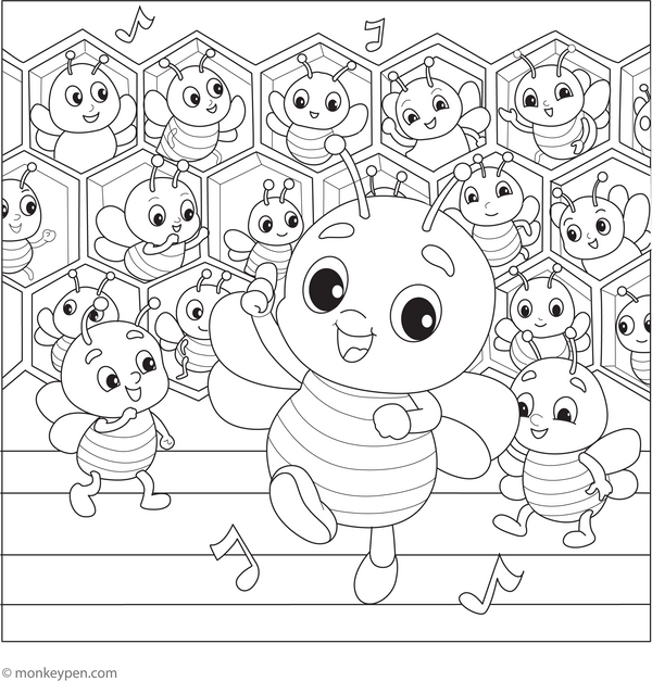 Dancing inside Hive coloring page – free printable for kids to color and enjoy