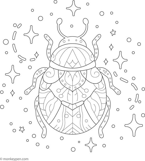 Magical Beetle with Sparkles Colouring Page – free printable for kids to color and enjoy