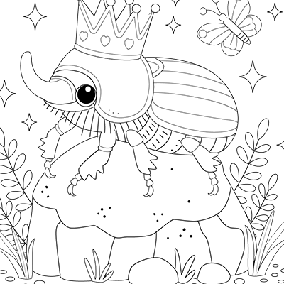 Beetle with the Crown Colouring Page – free printable for kids to color and enjoy