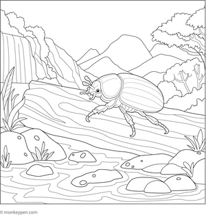 Beetle on the Log Colouring Page – free printable for kids to color and enjoy