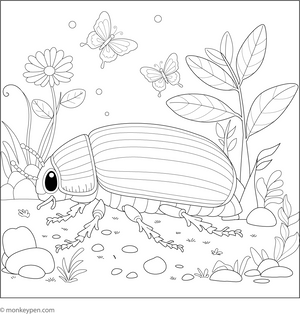 Beetle in the Garden Colouring Page – free printable for kids to color and enjoy
