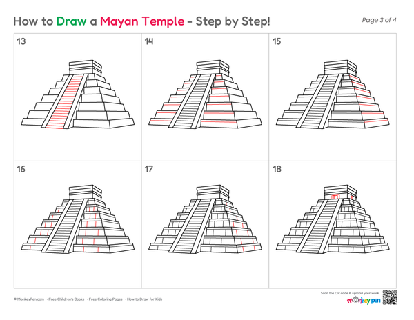 Beginner-friendly Mayan Temple drawing for children