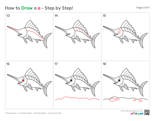 How to Draw a Swordfish – Easy Step-by-Step Ocean Animal Drawing for Kids