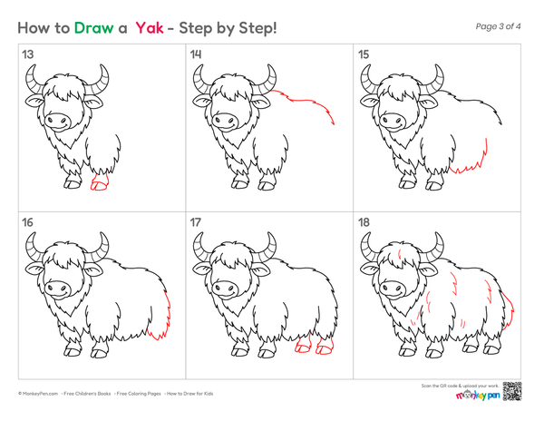 Easy yak animal drawing for kids.