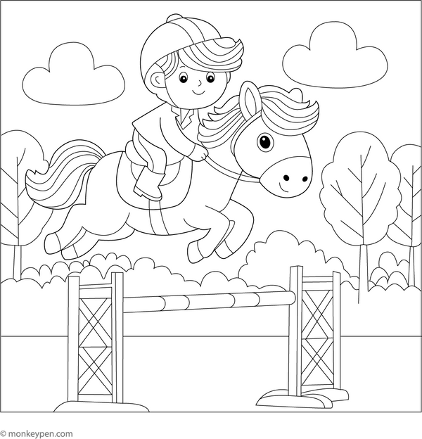 Horse Riding Coloring Page