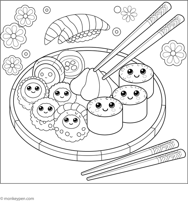 Sushi Platter Coloring Page | Free Coloring Pages