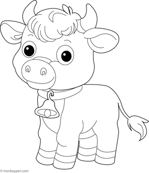 Baby bull with bell coloring page – free printable for kids to color and enjoy