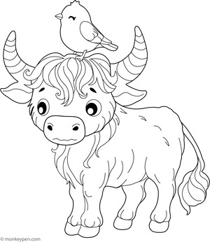 Bull and Bird Friend coloring page – free printable for kids to color and enjoy