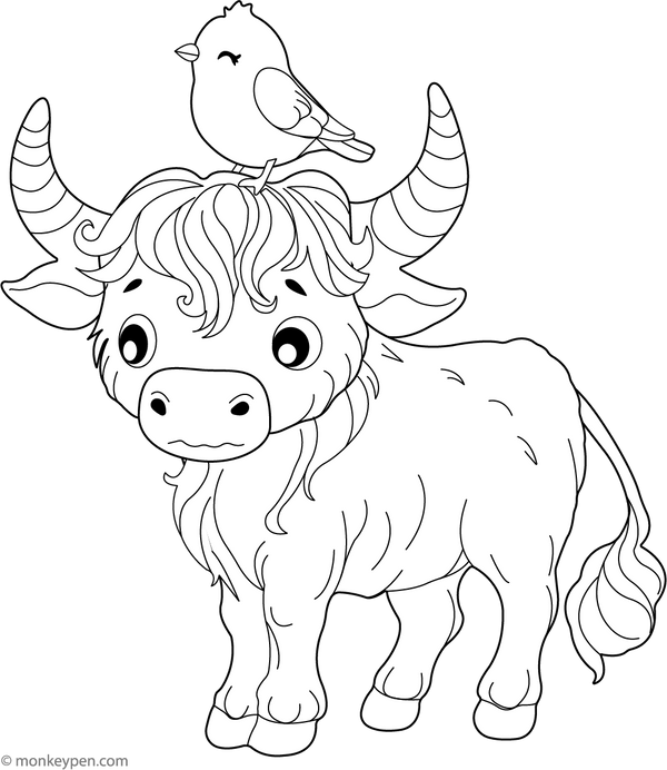Bull and Bird Friend coloring page – free printable for kids to color and enjoy
