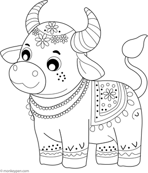 Decorated Festival Bull coloring page – free printable for kids to color and enjoy