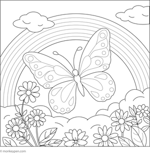 Butterfly and Rainbow coloring page – free printable for kids to color and enjoy