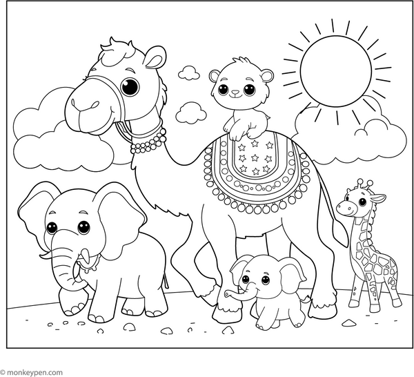 Camel and the Caravan coloring page – free printable for kids to color and enjoy