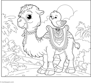 Camel with a Bird Friend coloring page – free printable for kids to color and enjoy
