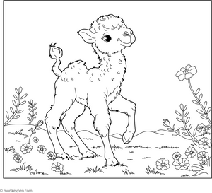 Baby Camel in a Meadow coloring page – free printable for kids to color and enjoy
