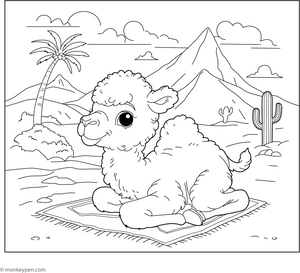 Baby Camel Playing in the Sand coloring page – free printable for kids to color and enjoy