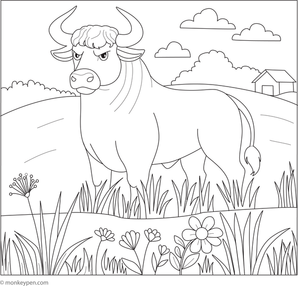 Majestic Bull coloring page – free printable for kids to color and enjoy