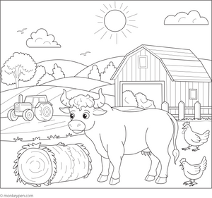 Bull in the Farm coloring page – free printable for kids to color and enjoy