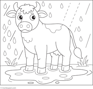 Bull Running in the Rain coloring page – free printable for kids to color and enjoy